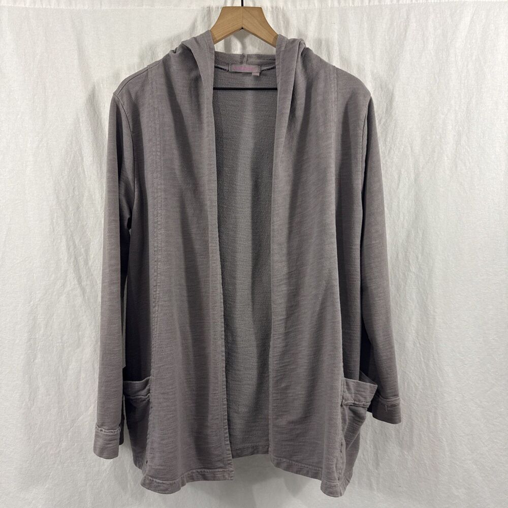 Fresh Produce Grey Open Hooded Lounge Cardigan Pockets Womens Sz M/L